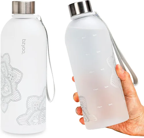 Vista 14 de bzyoo - Botella de agua de 32 onzas / 1 litro con marcador de tiempo, diseño de diente de león, plástico duradero, sin BPA, reutilizable con marcas