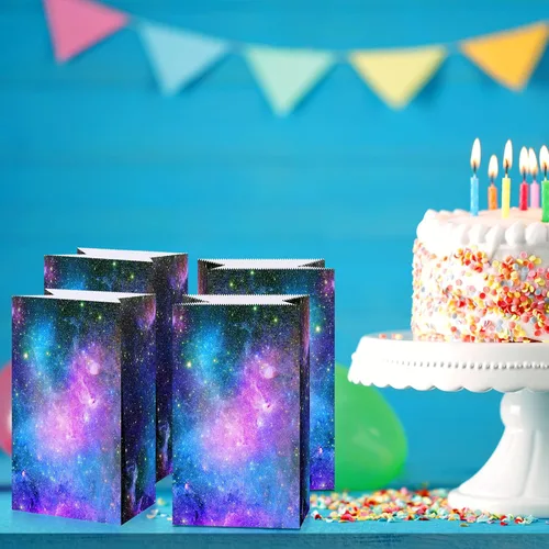 Vista 6 de Containlol Paquete de 28 bolsas de regalo de fiesta de galaxia espacial para niños, bolsas de regalo temáticas del espacio exterior, bolsas de papel