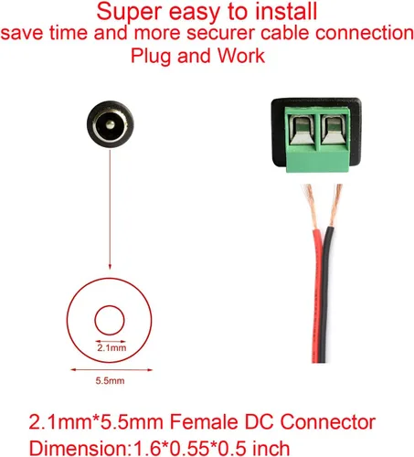 Vista 3 de DAYKIT 10 pares de adaptadores de enchufe de alimentación de 12 V macho+hembra 2.1 x 5.5 mm para cámara CCTV