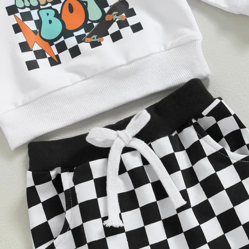 Vista 6 de Conjunto de 2 piezas de sudadera de manga larga con cuello redondo y estampado de letras de tractor para niño pequeño