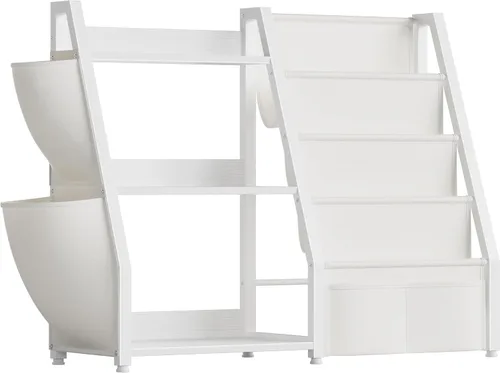 Vista 7 de Estantería para niños y almacenamiento de juguetes, organizador de juguetes con estante para libros de 3 niveles, estantería pequeña con eslinga