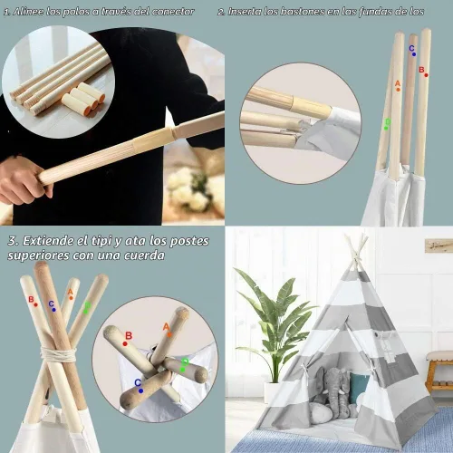 Vista 7 de Tienda de campaña tipi para niños, tienda de campaña tipi para niños, casa de juegos para interiores y exteriores, tienda de campaña para niños Tipi