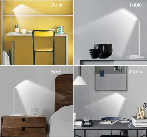 Vista 7 de Deeplite - Lámpara de escritorio LED con cuello de ganso flexible de 3 niveles de brillo, lámpara de mesa operada por batería de 5 W, control
