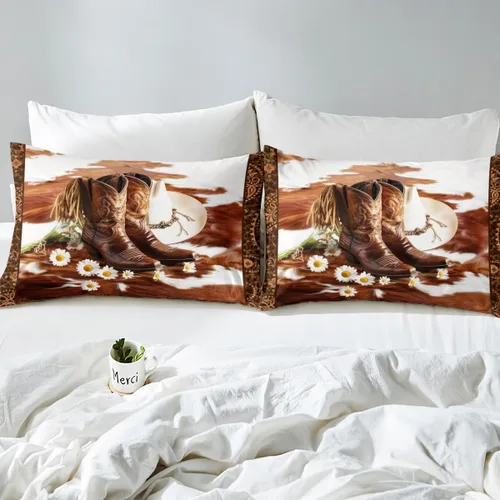 Vista 4 de Manfei Sábana bajera ajustable de vaquero occidental, tamaño individual, funda de cama con 1 funda de almohada, juego de ropa de cama con estampado
