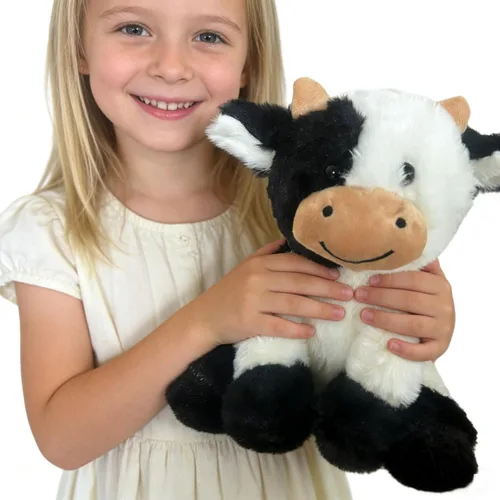 Vista 4 de YUKOUQIAN Peluche de vaca de 11.8 pulgadas para niñas y niños de Navidad (vaca sentada de 11.8 pulgadas)