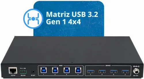Vista 2 de OREI Interruptor de matriz USB 4x4 - USB 3.2, control remoto IR, RS-232