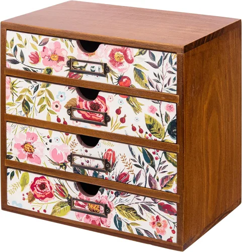 Vista 13 de Organizador de escritorio de madera con estampado de leopardo clásico - Almacenamiento de escritorio de 4 cajones - Gabinete de madera rústico
