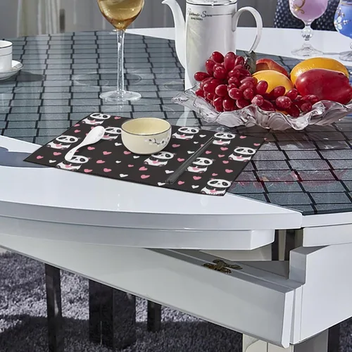 Vista 4 de Panda Print Placemats Set of 6 Resistant Table Mats Washable Place Mats for Dinner Party Table Decoration