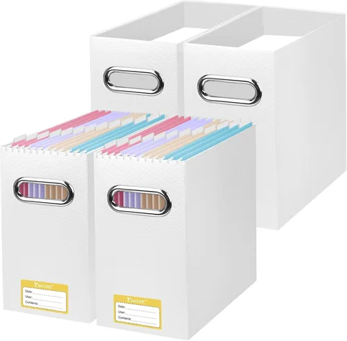 Vista 45 de BALEINE Caja organizadora de archivos, organizador de carpetas de archivos de cartón con asa para tamaño carta, caja de archivos plegable portátil