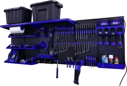 Vista 9 de OmniWall Weekend Warrior Ultimate Tool Kit - Sistema de Almacenamiento de Pared de Tablero de Clavos de Metal de 96" x 32" Negro/Naranja