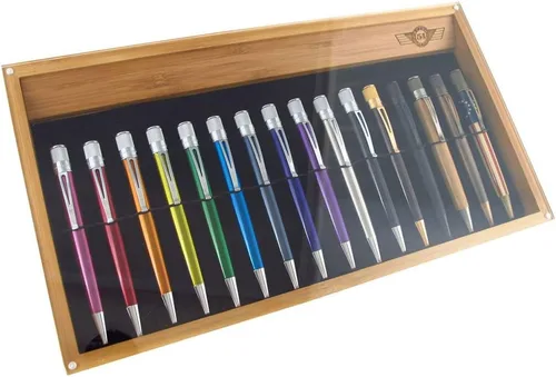 Vista 2 de Retro 51 Portalápices de bambú con cubierta magnética, capacidad para 16 bolígrafos (DIS-B16)