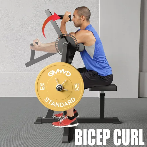 Vista 15 de GMWD Máquina de Curl de Bíceps y Tríceps, Máquina de Curls de Bíceps y Extensión de Tríceps con Carga de Placas de 250 Libras, Equipo de Ejercicio 2
