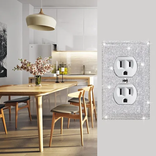 Vista 59 de Placa de pared con diamantes de imitación plateados brillantes plateados, placa de cubierta de interruptor de luz, cubierta de enchufe de grano