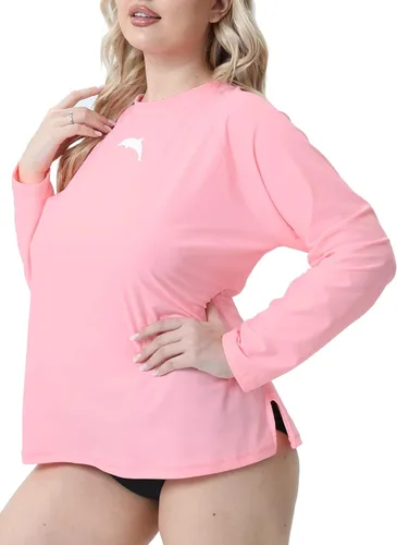Vista 3 de Halcurt Camiseta de natación de manga larga para mujer, talla grande, ajuste holgado, con protección solar UPF 50+
