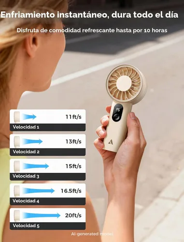 Vista 4 de Aecooly Potente ventilador portátil, potente ventilador de mano, recargable Beige