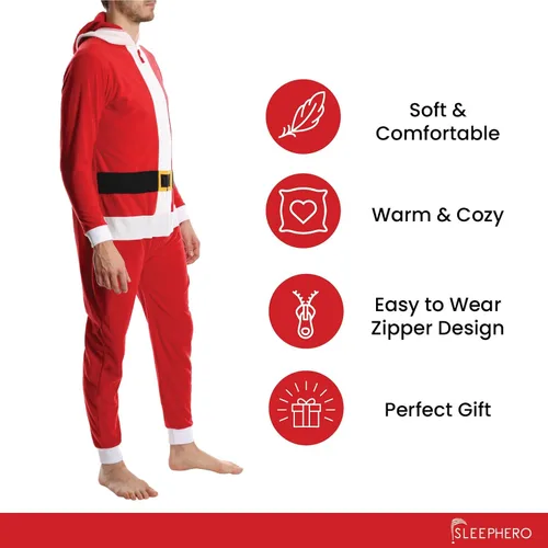 Vista 5 de SLEEPHERO - Pijama de Navidad para hombre, diseño de una sola pieza (estilo mameluco)