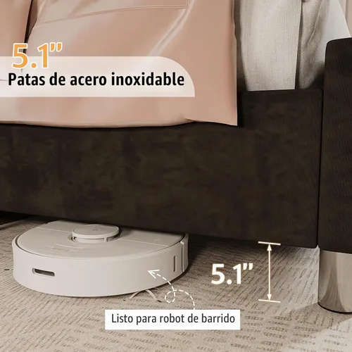 Vista 4 de Jocisland - Marco de cama Queen con cabecero, terciopelo acolchado de 49.2