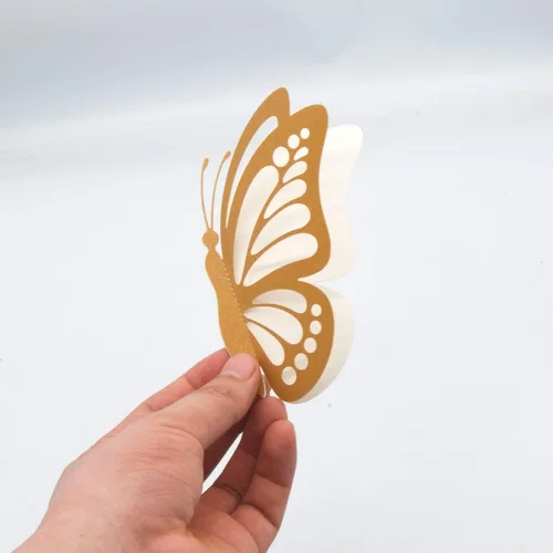 Vista 4 de 20 calcomanías de pared con mariposas 3D, calcomanías de papel de doble capa, calcomanías de mariposa extraíbles para decoración de salas de estar