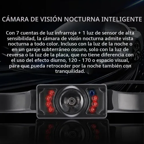 Vista 3 de Cámara de respaldo para automóviles con 8 luces, cámara de respaldo de visión nocturna SD de placa de matrícula con ángulo amplio de 170°, cámara