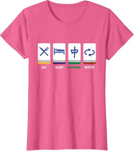 Vista 12 de Camiseta Mahjong Lover Eat Sleep Mahjong Tiles, Negro, S