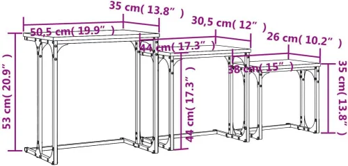 Vista 2 de Mesas de centro anidables de 3 piezas, mesas de madera de ingeniería negra para sala, mesas auxiliares para sala de estar, mesa de centro para sala
