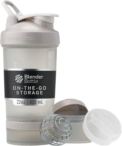 Vista 8 de BlenderBottle - Botella mezcladora con organizador de pastillas y almacenamiento para polvo proteínico, sistema Classic V2 ProStak, 22 onzas, azul