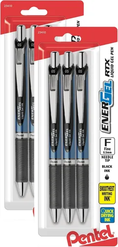 Vista 7 de Pentel EnerGel RTX - Bolígrafo retráctil de gel líquido, (0.02 in), línea fina, punta de aguja, tinta negra, paquete de 3 (BLN75BP3A)