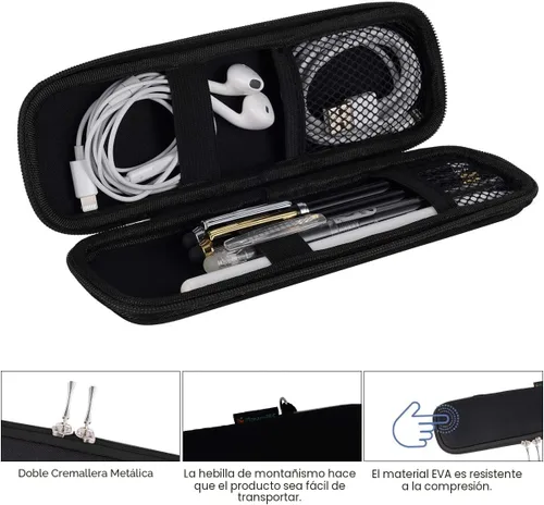 Vista 4 de Estuche pequeño para lápices, estuche rígido para plumas estilográficas ejecutivas, bolígrafos - Negro