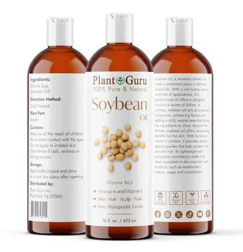 Vista 2 de Plant Guru Aceite de soja 16 fl. oz. – Prensado en frío, 100% puro y natural portador para piel, cara, cuerpo, cabello y cocina. Ideal para cremas