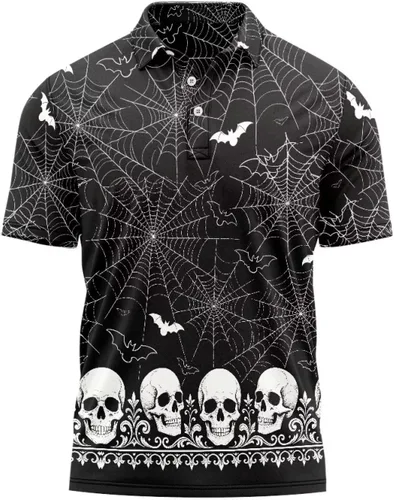 Vista 35 de HUGS IDEA Camiseta casual retro para hombre, diseño de calavera de manga corta Nota musical de hoja de otoño