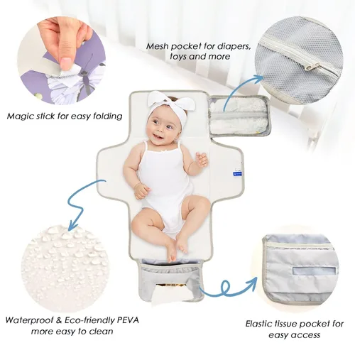 Vista 3 de Cambiador portátil para bebé – Mariposa púrpura impermeable cambiador de pañales cambiador de viaje con almohada incorporada – Regalo de ducha