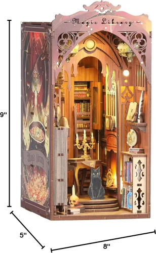 Vista 7 de Kit de rincón de libros – Kit de rincón de libros para adultos, juego de manualidades en miniatura para casa de muñecas, rompecabezas 3D de madera