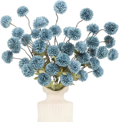 Vista 15 de DuHouse 6 piezas de flores artificiales de seda falsa pompón crisantemo, pequeña mini bola de crisantemo de seda con tallos para bodas DIY arreglos