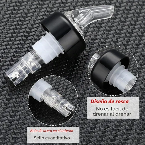 Vista 3 de BBTO Vertedor automático de botellas con boquilla de licor, Jigger de botella de medición rápida, 1 onza/1.0 fl oz (transparente, negro, 12 piezas)