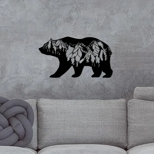 Vista 6 de Resama Arte de pared de oso de metal, animales del bosque, decoración rústica, decoración de desierto, adornos de montaña para sala de estar