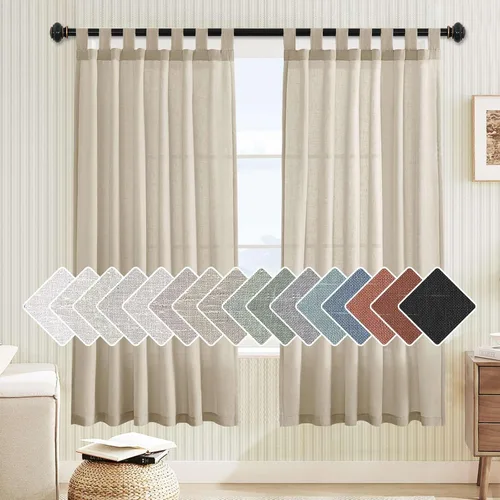 Vista 46 de Cortinas de lino para sala de estar, decoración para el hogar, con pestaña superior, privacidad añadida, ahorro de energía, filtro de luz