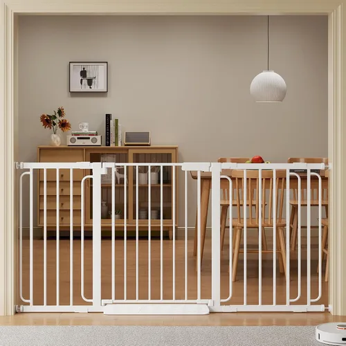 Vista 13 de Puerta de bebé para escaleras de 29.8 a 46.5 pulgadas montada a presión, puertas de bebé para niños de cierre automático para puertas sin taladro