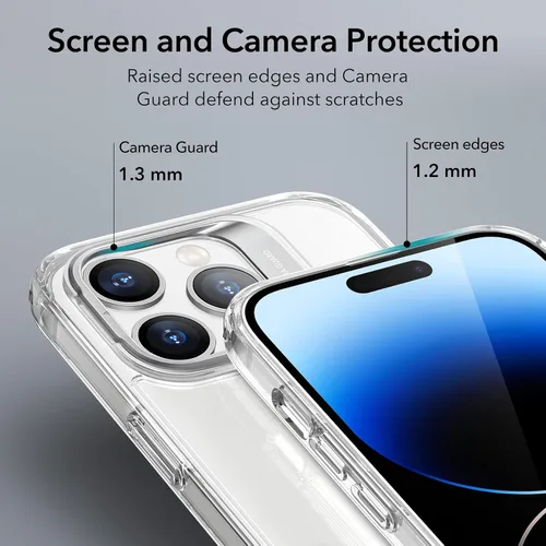Vista 8 de ESR Funda transparente clásica compatible con iPhone 14 Pro con soporte, protección de grado militar, soporte de anillo de cámara integrado