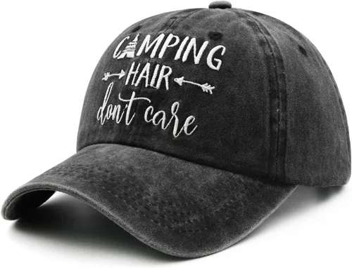 Vista 4 de Gorra de béisbol bordada para acampar con texto en inglés "Don't Care", ajustable, para mujeres y hombres