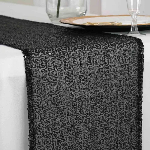 Vista 7 de Efavormart - Camino de mesa de lentejuelas negras de alta calidad para bodas, fiestas de cumpleaños, banquetes, decoración, ajuste rectangular