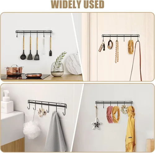 Vista 4 de Utensil Hooks Wall Utensil Holder Rail with 6 Hooks Kitchen Utensils Hanger No Drilling Wall Mounted Adhesive Utensil Hooks for Kitchen, Bathroom