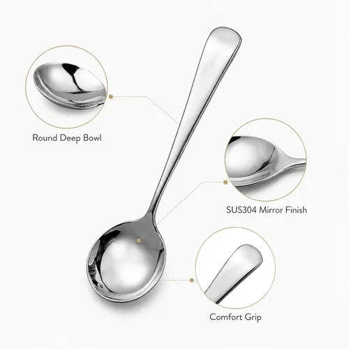 Vista 10 de IMEEA Cucharas de postre de acero inoxidable de 6 pulgadas, cucharas de sopa redondas para arroz, helado y cereales, SUS304, juego de 4