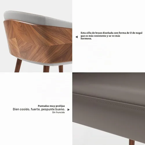 Vista 7 de ARTPLAN Silla de comedor moderna de piel sintética con patas de metal