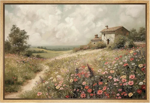 Vista 39 de SIGNFORD Lienzo enmarcado para pared, acuarela pastel, morado, luna, cielo, naturaleza, ilustraciones de área silvestre, arte moderno, vibrante