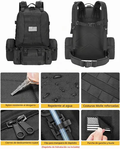 Vista 4 de CVLIFE Mochila táctica militar de asalto mochila Molle desmontable 01-negro con parche