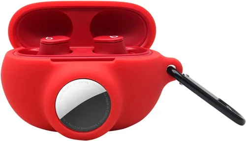 Vista 9 de Funda protectora de silicona compatible con Beats Studio Buds Airtag con soporte para Airtag, encuentra tu funda para auriculares, verde aguacate