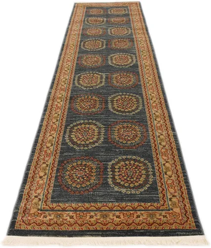 Vista 5 de Unique Loom Fars Collection - Alfombra moderna con diseño tribal de medallón con tonos naturales, 2 pies 7 pulgadas x 10 pies 0 pulgadas, azul