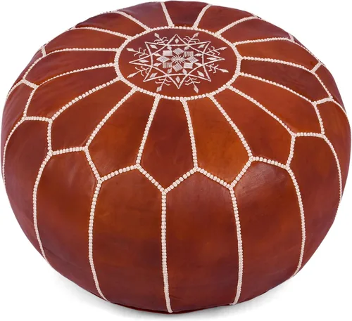 Vista 10 de Marrakesh Gallery Puf redondo de cuero genuino sin relleno, reposapiés otomano marroquí, funda para reposapiés, decoración bohemia, sala de estar