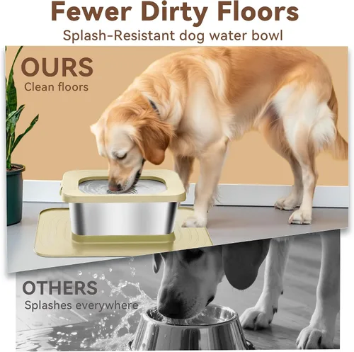 Vista 5 de Cuenco de agua para perros de 10L sin derrames, 2.6 galones de acero inoxidable sin salpicaduras, cuenco de agua grande para perros con alfombrilla