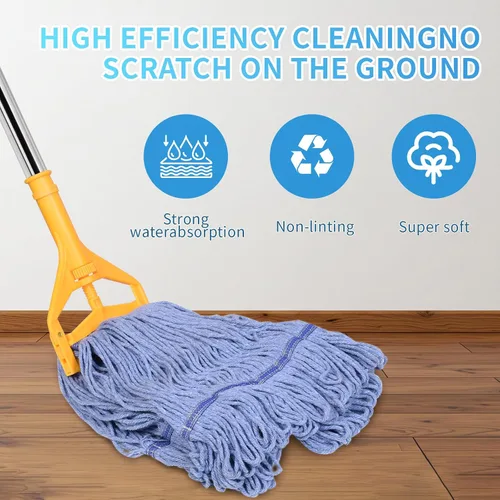 Vista 2 de Trapeador comercial, trapeador industrial resistente con mango de 63 pulgadas Looped-End String Wet Mops for Floor Cleaning for Warehouse